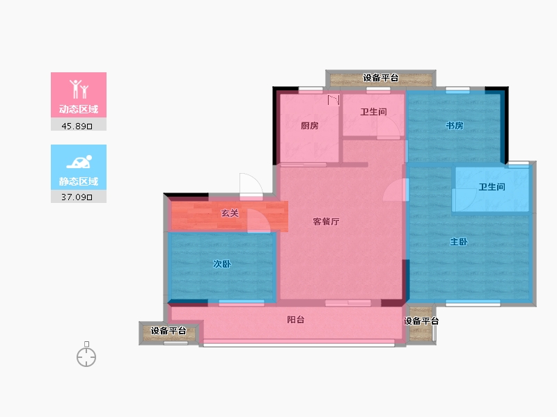 浙江省-嘉兴市-融信澜庭・启杭-76.88-户型库-动静分区