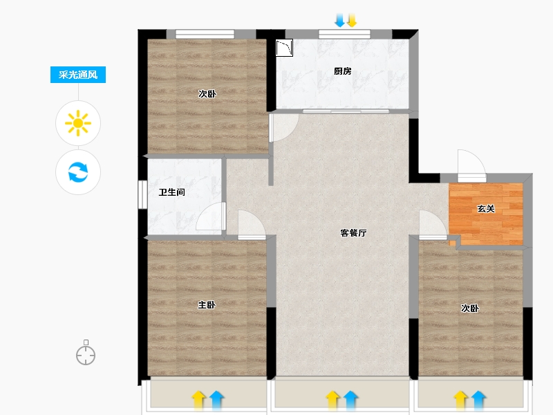 吉林省-长春市-万科向日葵小镇-78.00-户型库-采光通风