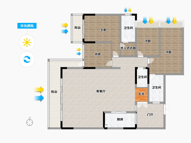 四川省-成都市-金沙城西府澜院-223.73-户型库-采光通风