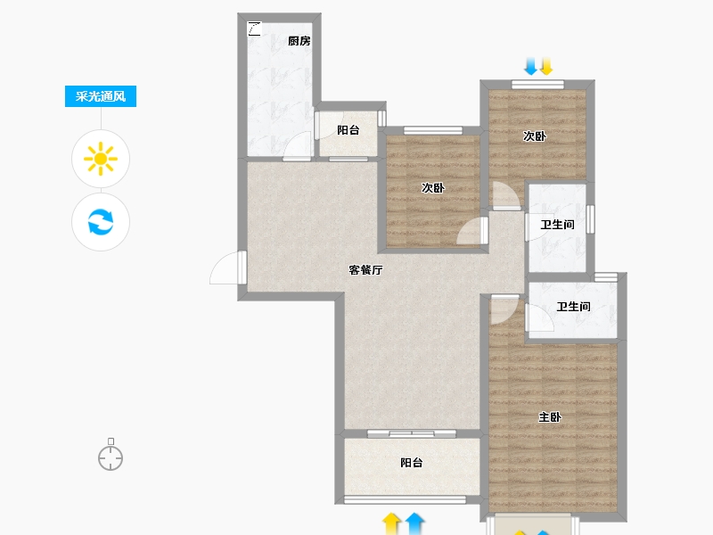 湖南省-长沙市-恒大揽湖苑-95.36-户型库-采光通风