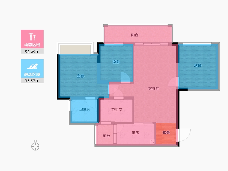 重庆-重庆市-金科禹洲府-77.03-户型库-动静分区