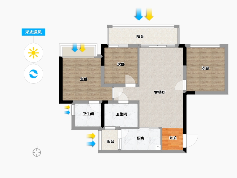 重庆-重庆市-金科禹洲府-77.03-户型库-采光通风