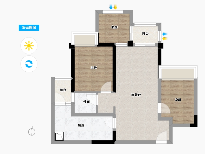 重庆-重庆市-融汇半岛拾光公馆-63.15-户型库-采光通风