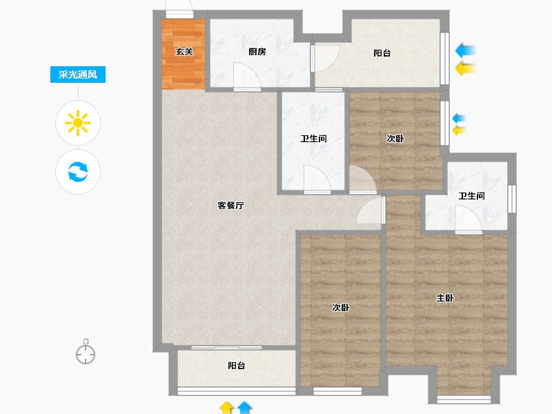 重庆-重庆市-恒大同景-88.00-户型库-采光通风