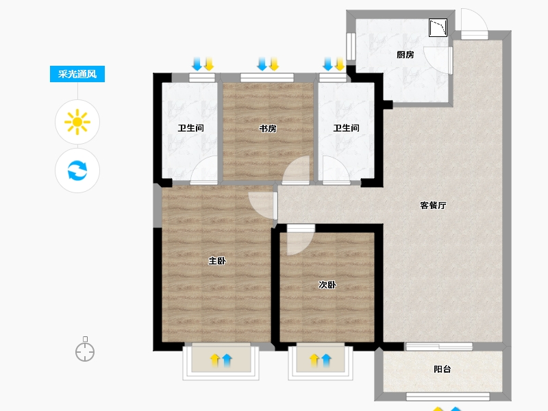 湖北省-武汉市-大华滨江天地三期铂金瑞府-78.90-户型库-采光通风