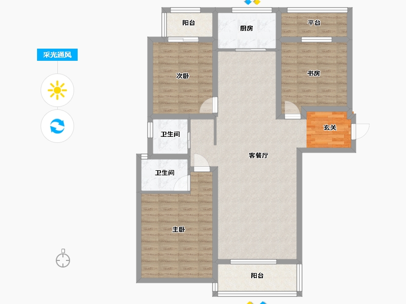 河南省-洛阳市-中浩德・山水文苑-106.98-户型库-采光通风