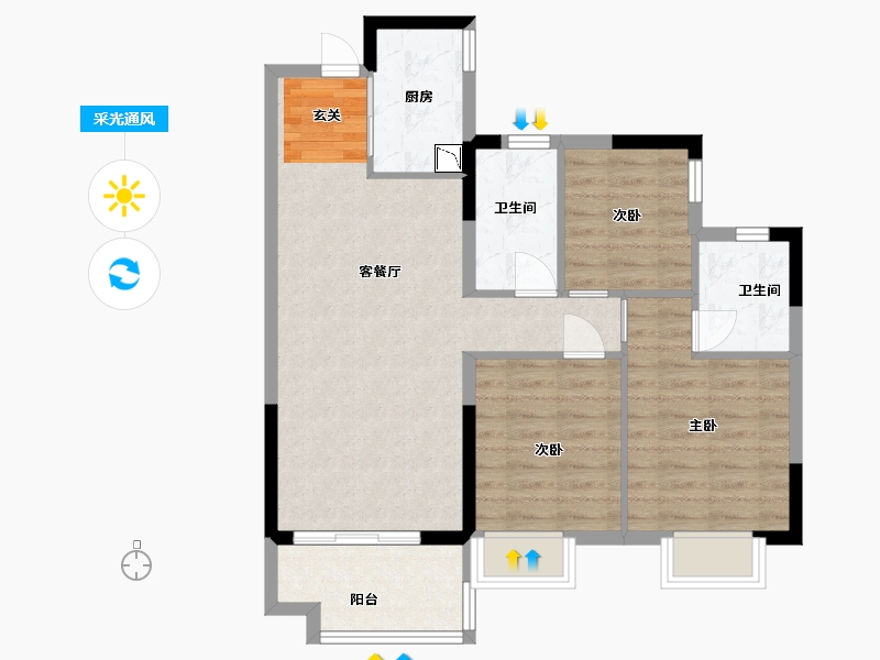 广东省-佛山市-金地海逸悦江-76.01-户型库-采光通风