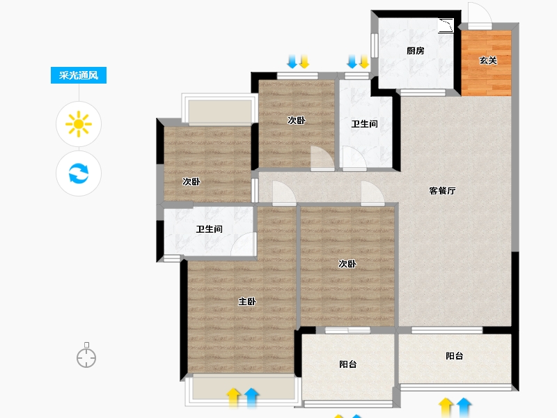 广东省-佛山市-保利和悦滨江-111.19-户型库-采光通风