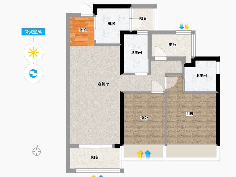 广东省-江门市-美的未来中心丨海棠公馆-73.98-户型库-采光通风