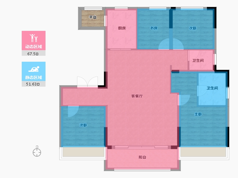 浙江省-温州市-弘阳上坤西湖四季-110.41-户型库-动静分区