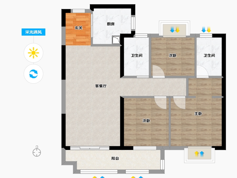 湖北省-武汉市-美的君兰半岛-82.10-户型库-采光通风