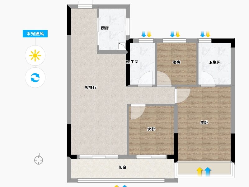 浙江省-温州市-悦珑府-84.00-户型库-采光通风