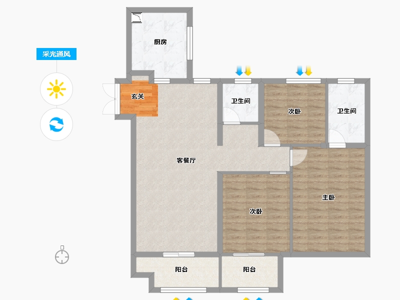 河北省-廊坊市-远洋・琨庭-100.00-户型库-采光通风