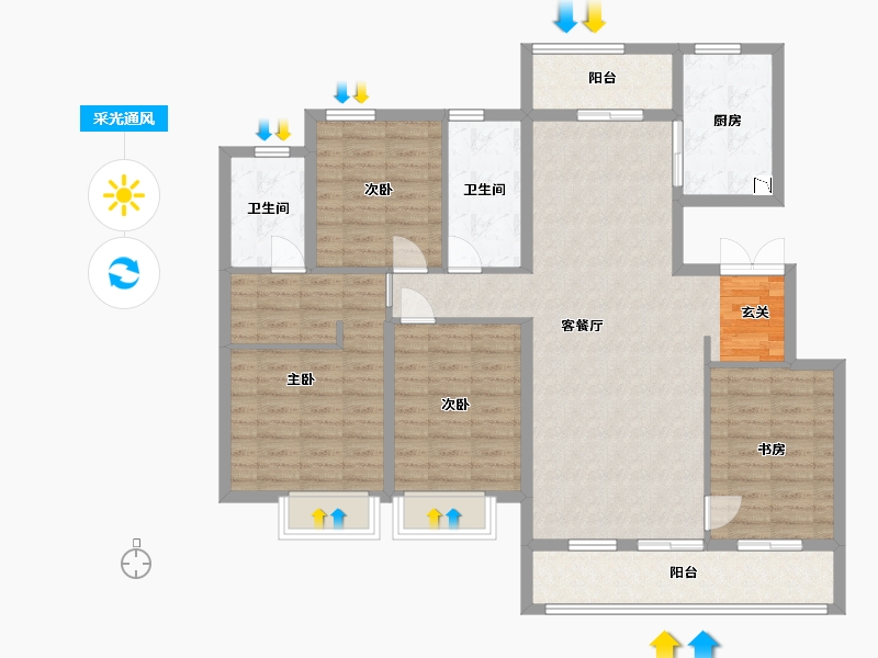 陕西省-西安市-融创・桃源府-116.00-户型库-采光通风