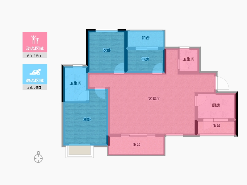 湖南省-长沙市-盛地东方芯府-88.09-户型库-动静分区