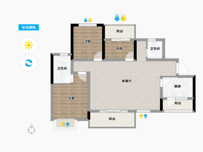 湖南省-长沙市-盛地东方芯府-88.09-户型库-采光通风