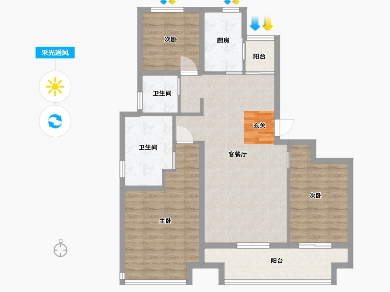 陕西省-西安市-陕建・荣华臻萃府-96.80-户型库-采光通风