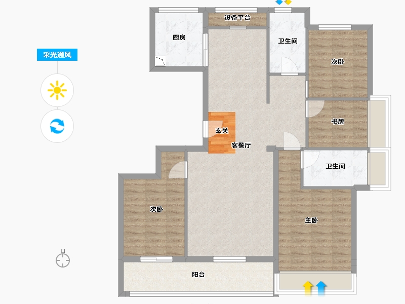 浙江省-舟山市-沁润公寓-108.71-户型库-采光通风