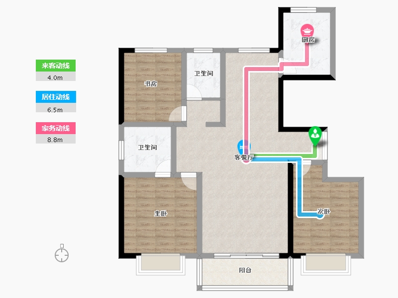 甘肃省-兰州市-永生北玻紫御华府-106.40-户型库-动静线