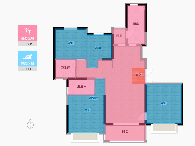 陕西省-渭南市-渭南恒大�B睿府-107.88-户型库-动静分区