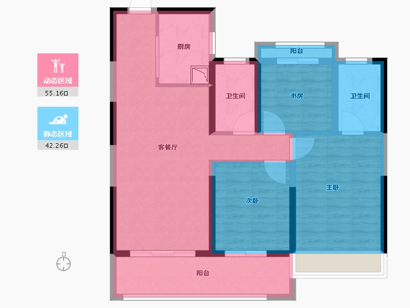 浙江省-温州市-鹿宸印-86.40-户型库-动静分区