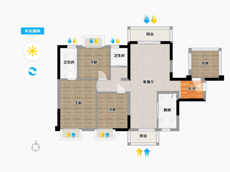 广西壮族自治区-南宁市-中南春风南岸-88.61-户型库-采光通风