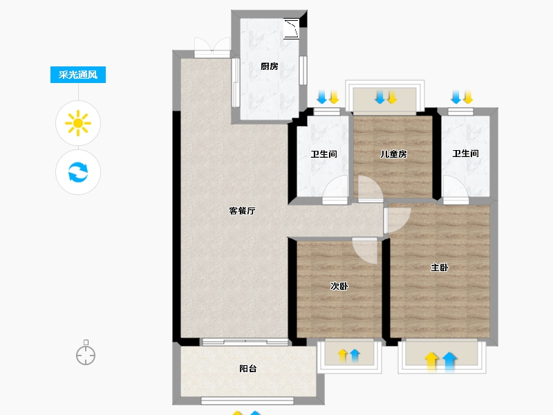 湖北省-荆州市-保利一号-76.58-户型库-采光通风