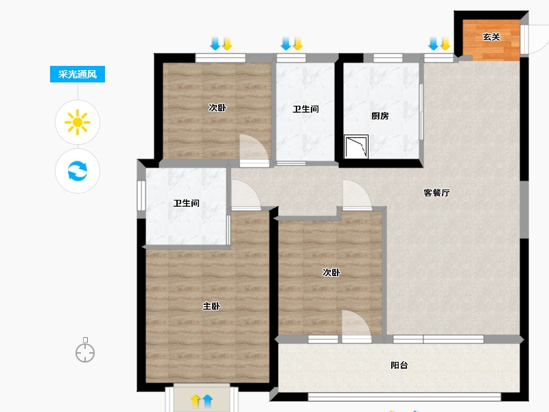 山东省-青岛市-龙湖春江天境-95.20-户型库-采光通风