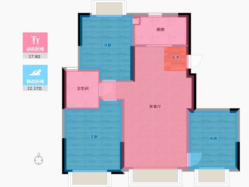 辽宁省-大连市-保利金地湖光山语-62.37-户型库-动静分区