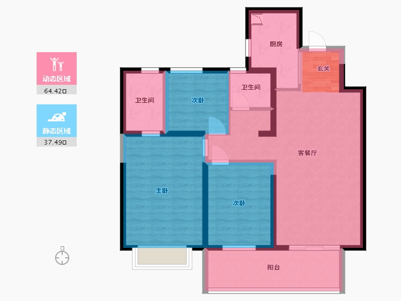 陕西省-西安市-当代惠尔・满堂悦MOMΛ-90.40-户型库-动静分区