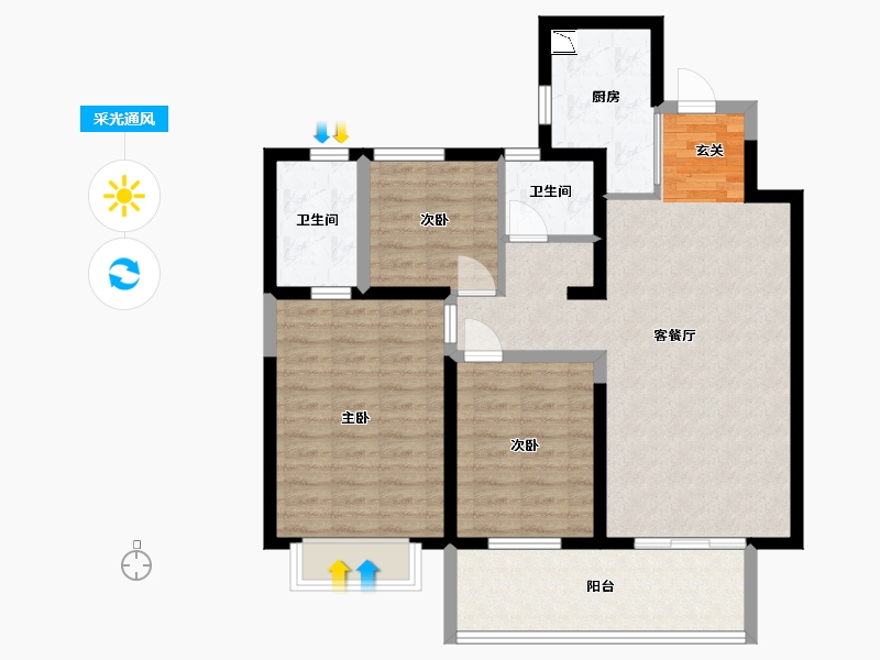 陕西省-西安市-当代惠尔・满堂悦MOMΛ-90.40-户型库-采光通风