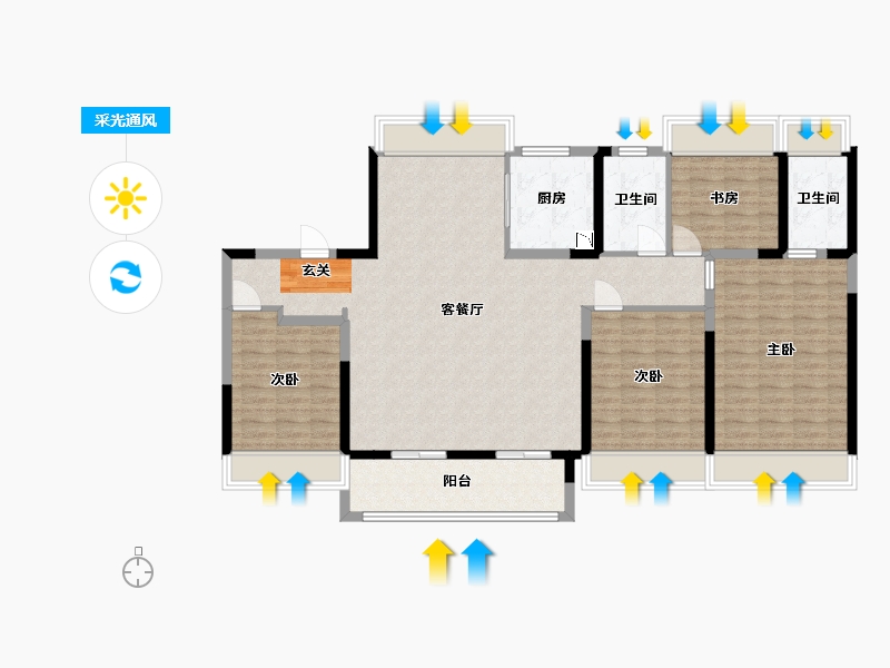 江苏省-扬州市-美的禹洲国宾府-128.01-户型库-采光通风