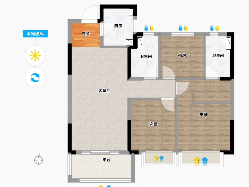 浙江省-温州市-新力琥珀园-88.00-户型库-采光通风