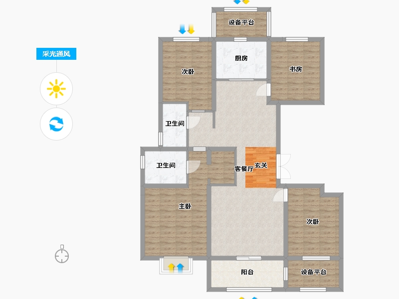 河北省-石家庄市-中冶德贤华府-130.38-户型库-采光通风