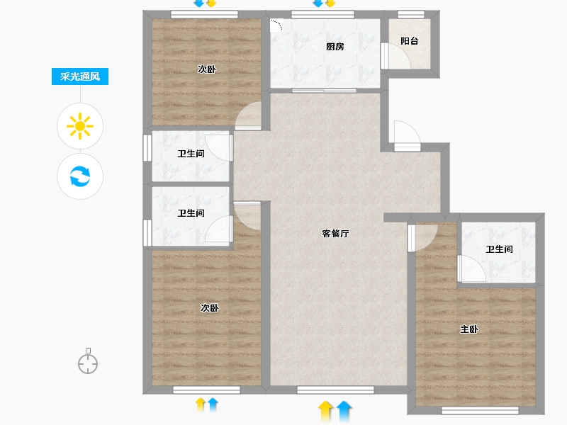 河北省-秦皇岛市-皓月・天墅-98.65-户型库-采光通风