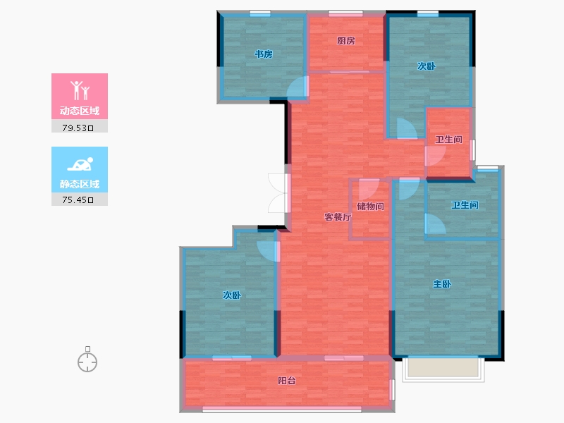 江苏省-盐城市-射阳悦府C户型146-140.00-户型库-动静分区