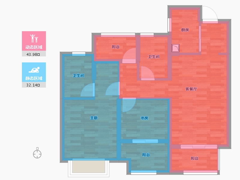 浙江省-嘉兴市-萃湖上郡-66.54-户型库-动静分区