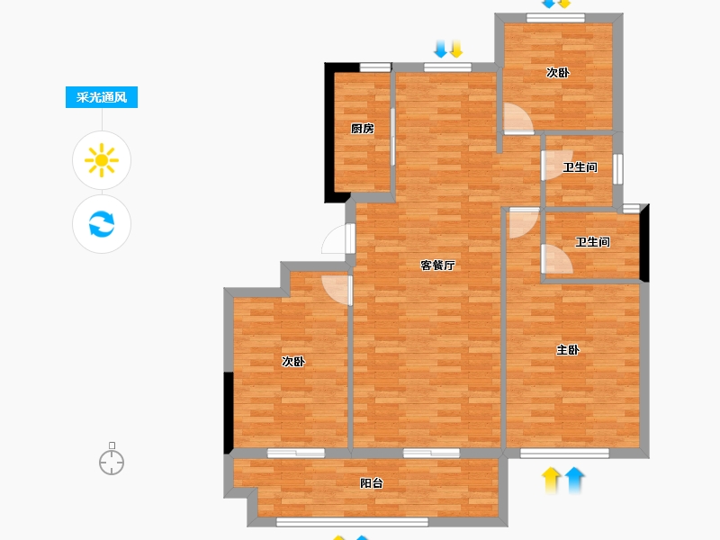 安徽省-亳州市-绿城玫瑰园-98.62-户型库-采光通风