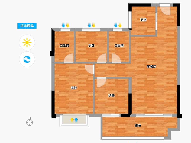 福建省-龙岩市-碧桂园-86.50-户型库-采光通风