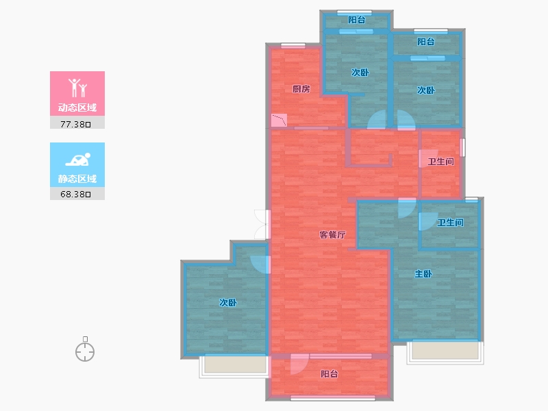 内蒙古自治区-呼和浩特市-呼和浩特回民区万达广场-128.85-户型库-动静分区