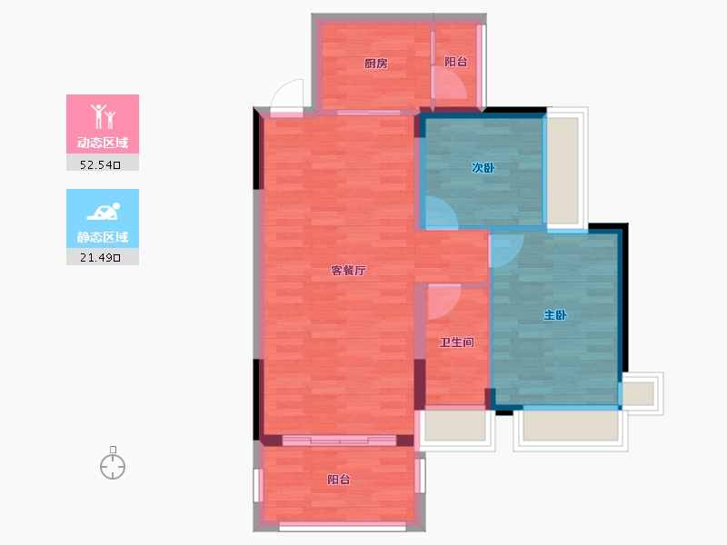 湖南省-衡阳市-银泰红城-65.70-户型库-动静分区