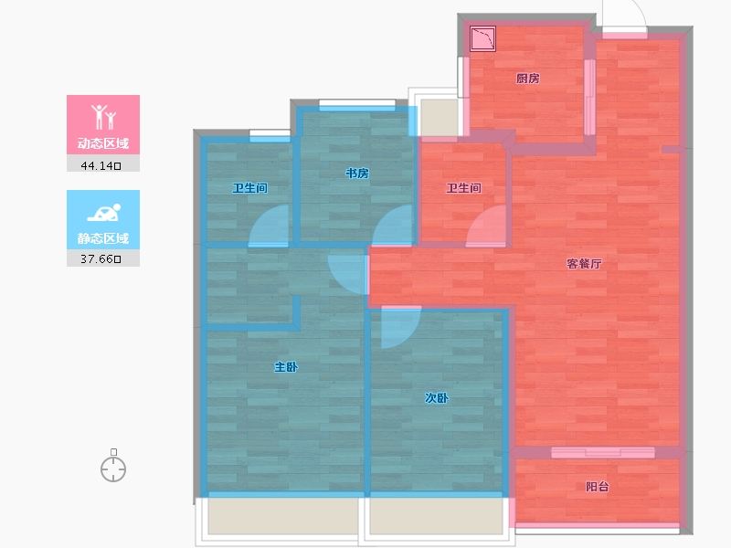 浙江省-杭州市-庆丰拥涛府-72.88-户型库-动静分区