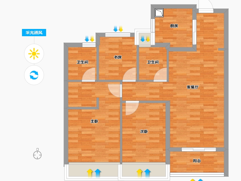 浙江省-杭州市-庆丰拥涛府-72.88-户型库-采光通风