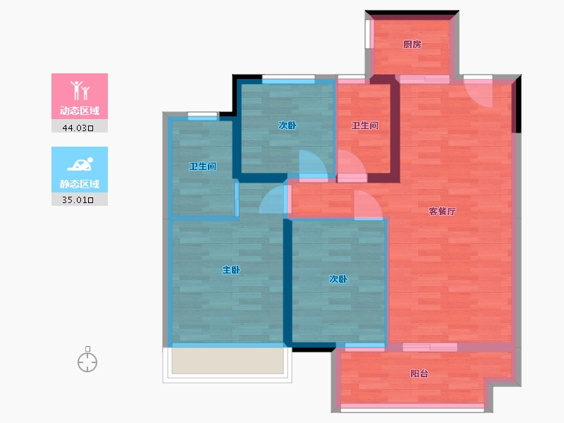 广东省-惠州市-中海阳光玫瑰园-69.90-户型库-动静分区