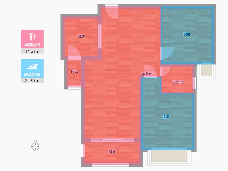 内蒙古自治区-鄂尔多斯市-东胜嘉泰华府-65.90-户型库-动静分区