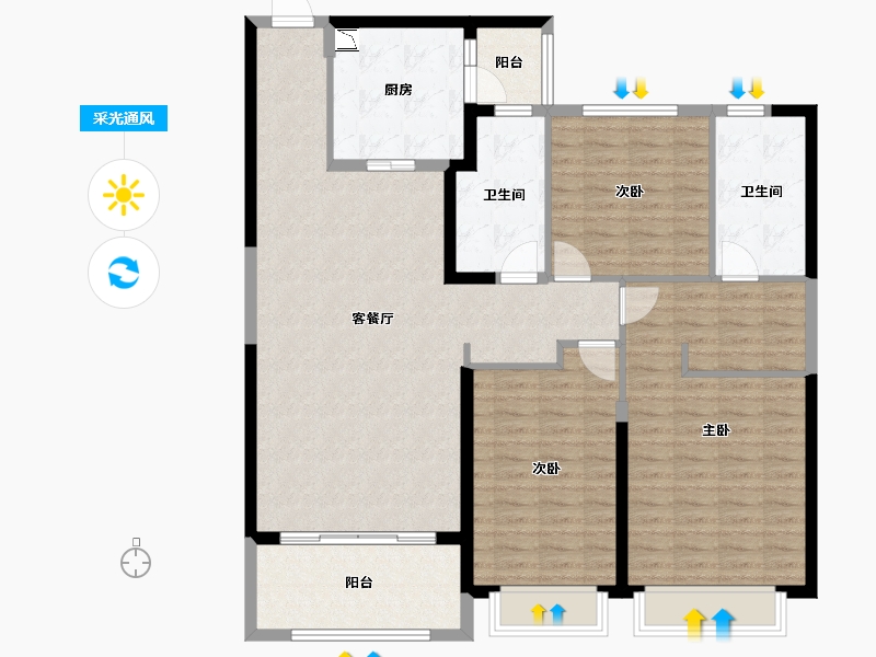 江苏省-扬州市-恒大华府-127.99-户型库-采光通风