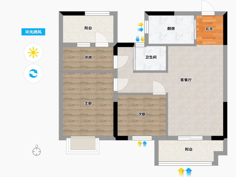 浙江省-宁波市-碧桂园湾上前�Z-68.54-户型库-采光通风