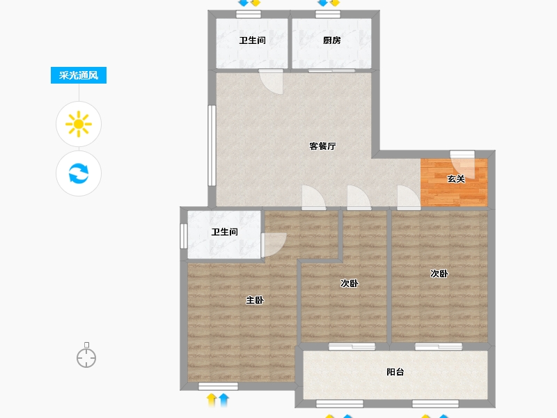 浙江省-宁波市-中北星园-89.34-户型库-采光通风