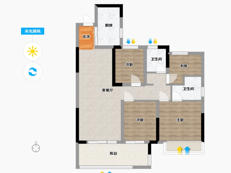 安徽省-合肥市-谊华雍景府-84.22-户型库-采光通风