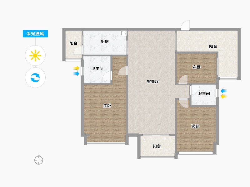 湖南省-长沙市-金色溪泉湾-122.99-户型库-采光通风